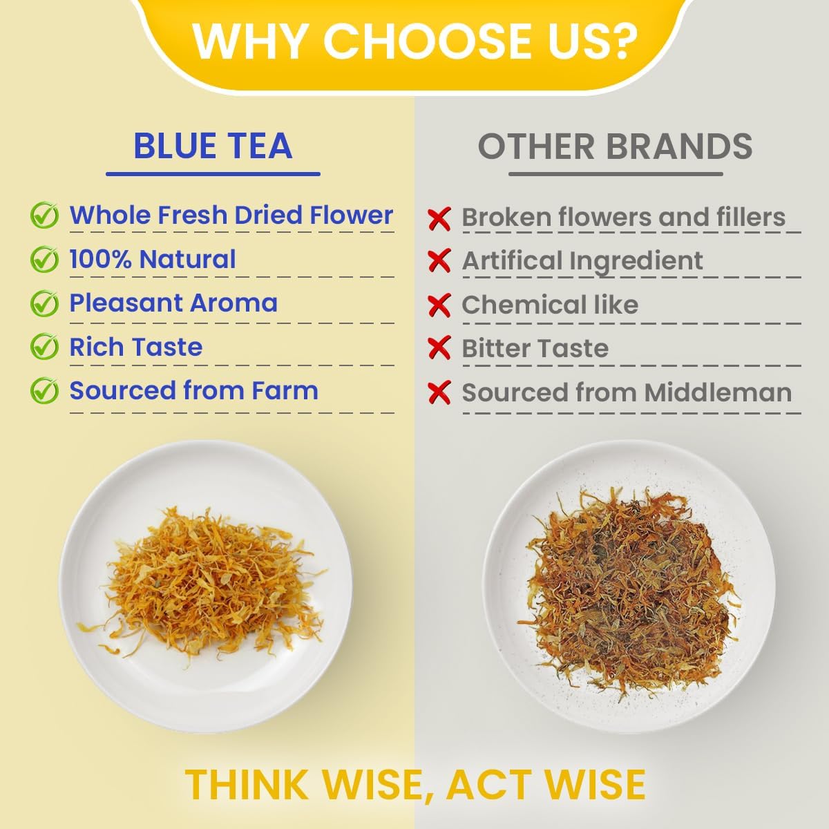 Blue Tea Organic Marigold Flower Herbal Tea - Pack Of 2 X 25gm Pet Jar, 0.8 Ounce Each, 50 Cups | Caffeine Free, Non-GMO, Flower Based Detox Tea - Gluten Free, Non-Bitter