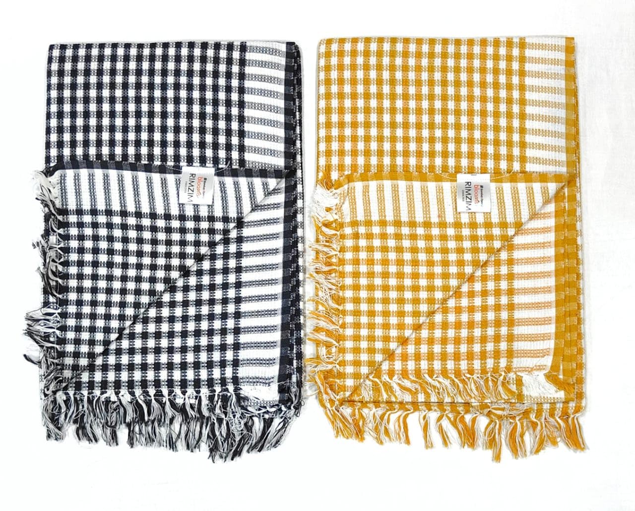 Bombay Dyeing Rimzim 100% Cotton Printed Soft & Slick Quick Drying Bath Towels 500 Gsm (Yellow & Black) - 2 Pcs