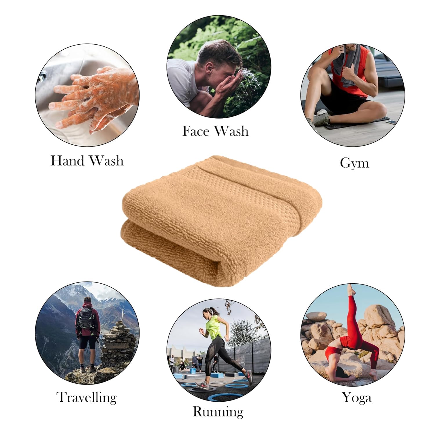 100% Cotton Hand Towel 400 Gsm | Super Soft, Absorbent, Quick Dry Hand Towel (Beige) - Pack Of 2