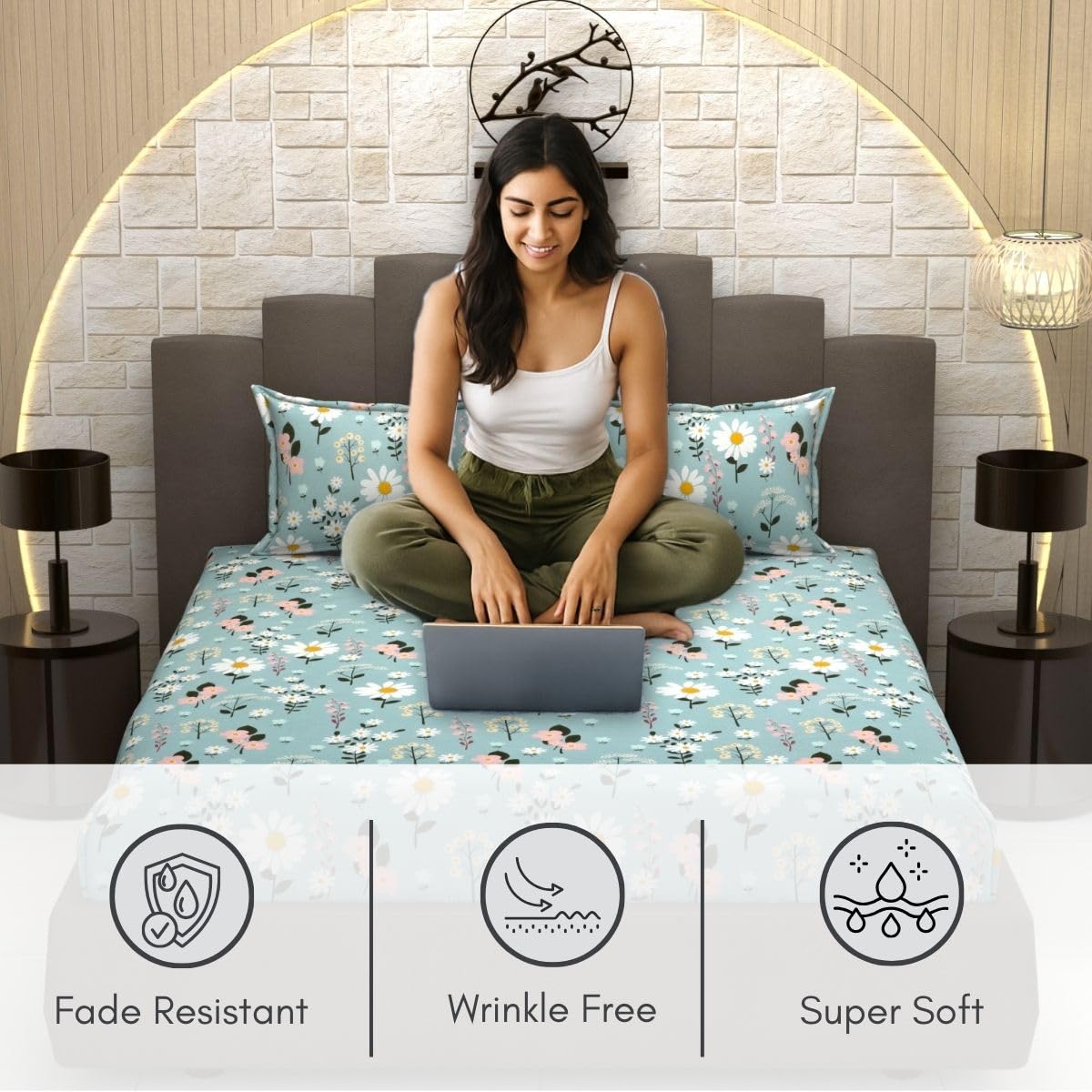 Includes 1 Queen Size Bedsheet With 2 Matching Pillow Covers - 90 X 100 Inches, Multicolor | Ideal For Modern Indian Bedrooms, Guest Rooms, & Everyday Home Use