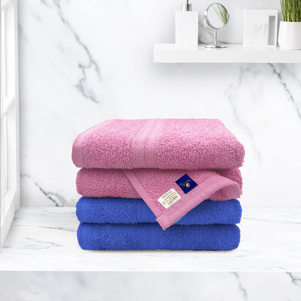Sassoon Anatolia 4 Piece Cotton Hand Towel 362 Gsm | Soft, Absorbent & Quick Dry Towel For Gym, Home & Yoga (Heaven & Pink)