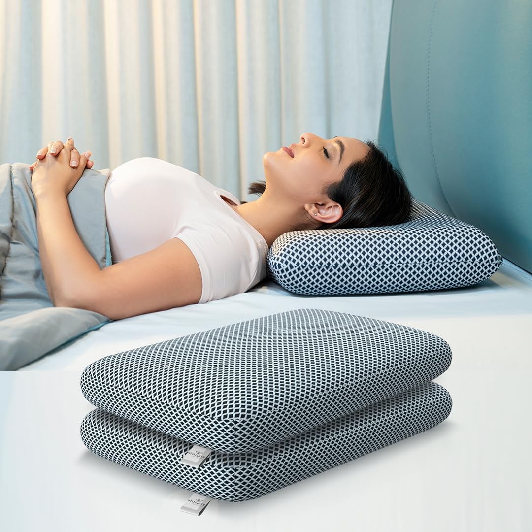 Memory Foam Cervical Pillow, Orthopedic Pillow, Standard Size - 20 X 13 X 4 Inch | Midnight Blue, For Neck & Shoulder Pain Relief | Removable Zipper Cover, Sleeping Pillow - Pack 2