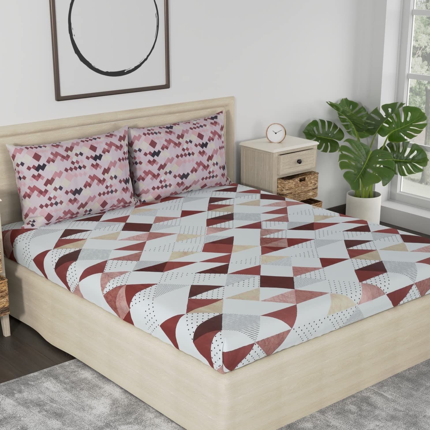 Premium Bedsheet King Size With 2 Pillow Covers - 108 X 108 Inches, White & Brown | Lightweight & Breathable, Perfect For All Seasons