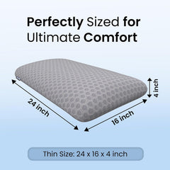 Ventilated Cooling Gel Memory Foam Pillow, Orthopedic Pillow, Grey - 26x16x4 Inch | Thin Size, For Sleeping & Neck Pain Relief With Premium Removable Zipper Cover | Long-Lasting - Pack Of 1