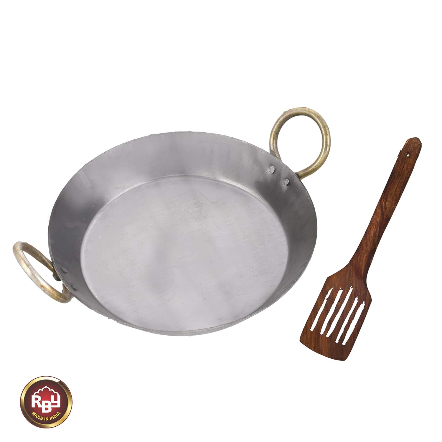 Heavy Base Silver Cast Iron Flat Kadai - 12 Inch | Tavi, Fry Pan, Tai For Making Jalebi, Dal Tadka - Gas Stovetop Compatible