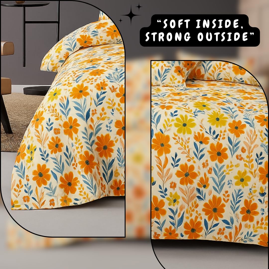Microfiber Double Bedsheet King Size With 2 Large Size Pillow Covers | Size 108x108+9 Inches, Peach | Perfect For Daily Use, All-Season Use Or Gifting Bedsheet