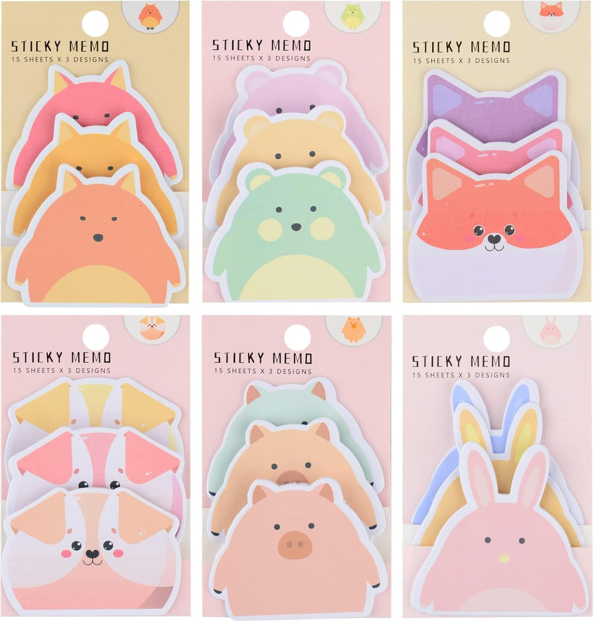 Cute Sticky Notes, Cartoon Sticky Notes Pet Animals Shape Markers | 270 Sheets - Pack Of 6