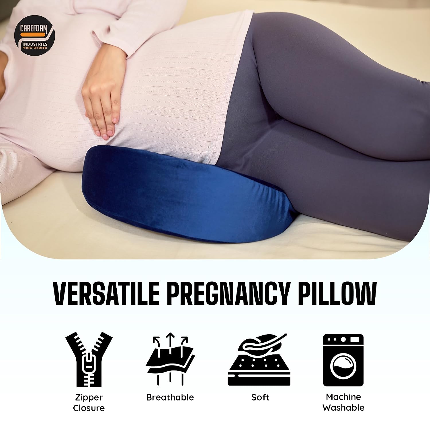 C Shape Full Body Pillow, Pregnancy Pillows For Sleeping, Half Moon, Blue | Maternity Pillows For Back, Hips, Legs, Belly | For Pregnant Women With Removable, Washable Blue Velvet Cover