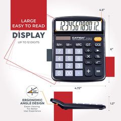 Desktop Calculator 12 Digit With Large LCD Display And Sensitive Button, Solar & Battery Dual Power, Standard Function For Office, Home, School, CD-2786 (Black)