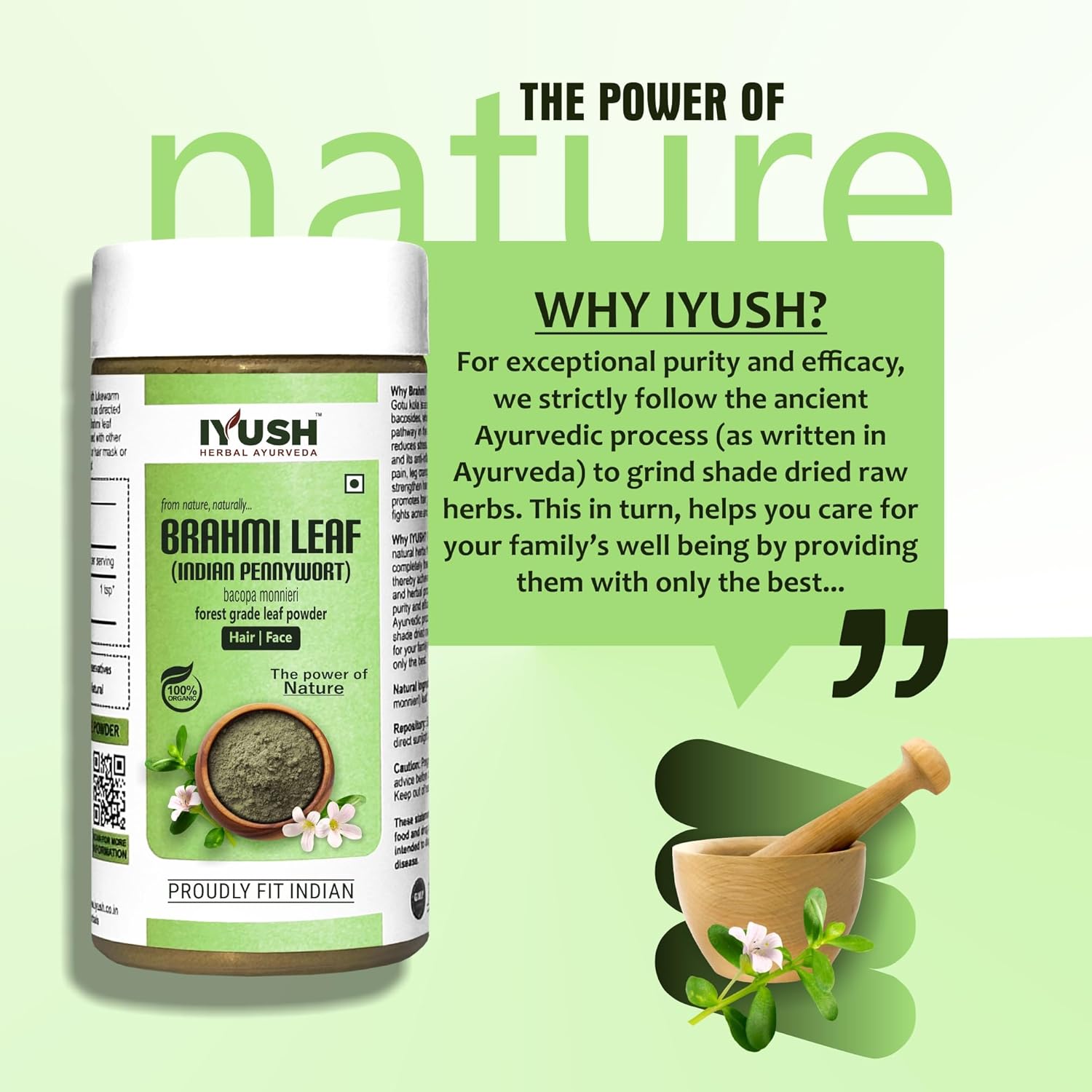 Iyush Herbal Ayurveda Brahmi Powder Bacopa Monnieri Powder Brahmi Powder For Hair Growth Organic Powder, Hair Volume, Hair Volumizing | 250gm 0.5lbs