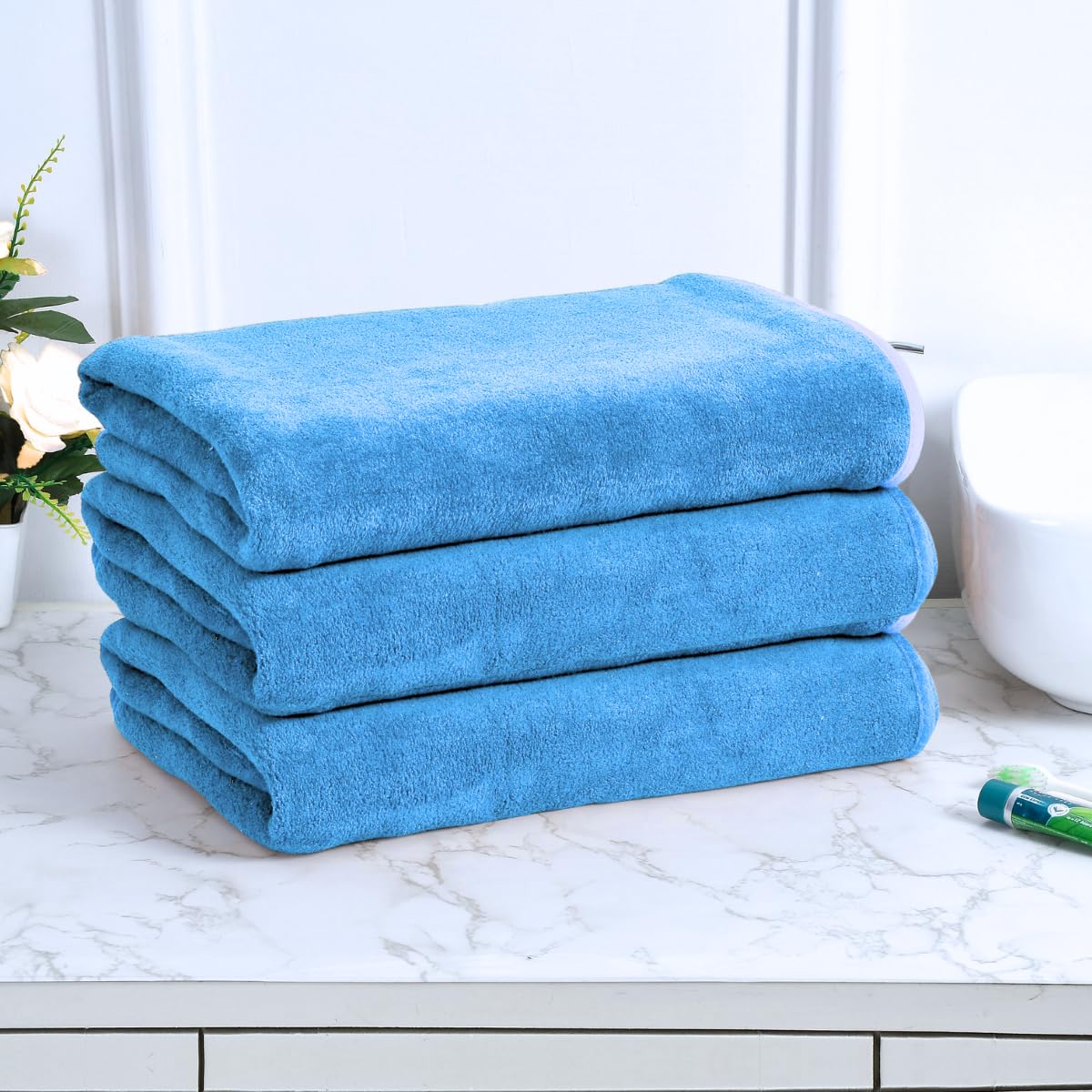 Black Gold The Finer Touch Premium Microfiber Bath Towels 1200 Gsm | Lightweight Ultra-Soft Fade Resistant (Sky Blue) - 3 Pcs