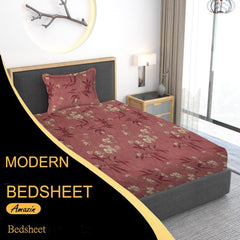 Print Cotton 1 Single Bedsheet With 1 Pillow Cover - 60 X 90 Inches, Beige & Wine | Soft & Breathable Fabric, Skin-Friendly Bed Sheet For All Seasons