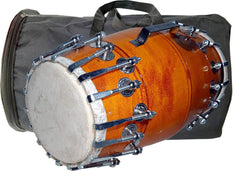 Wooden Musical Dholak Instrument Drum Nuts & Bolt With Cover - Orange | Perfectly Symmetric Round Dholak - Dholak For Festival, Wedding, Satsang | Very Easy To Tune