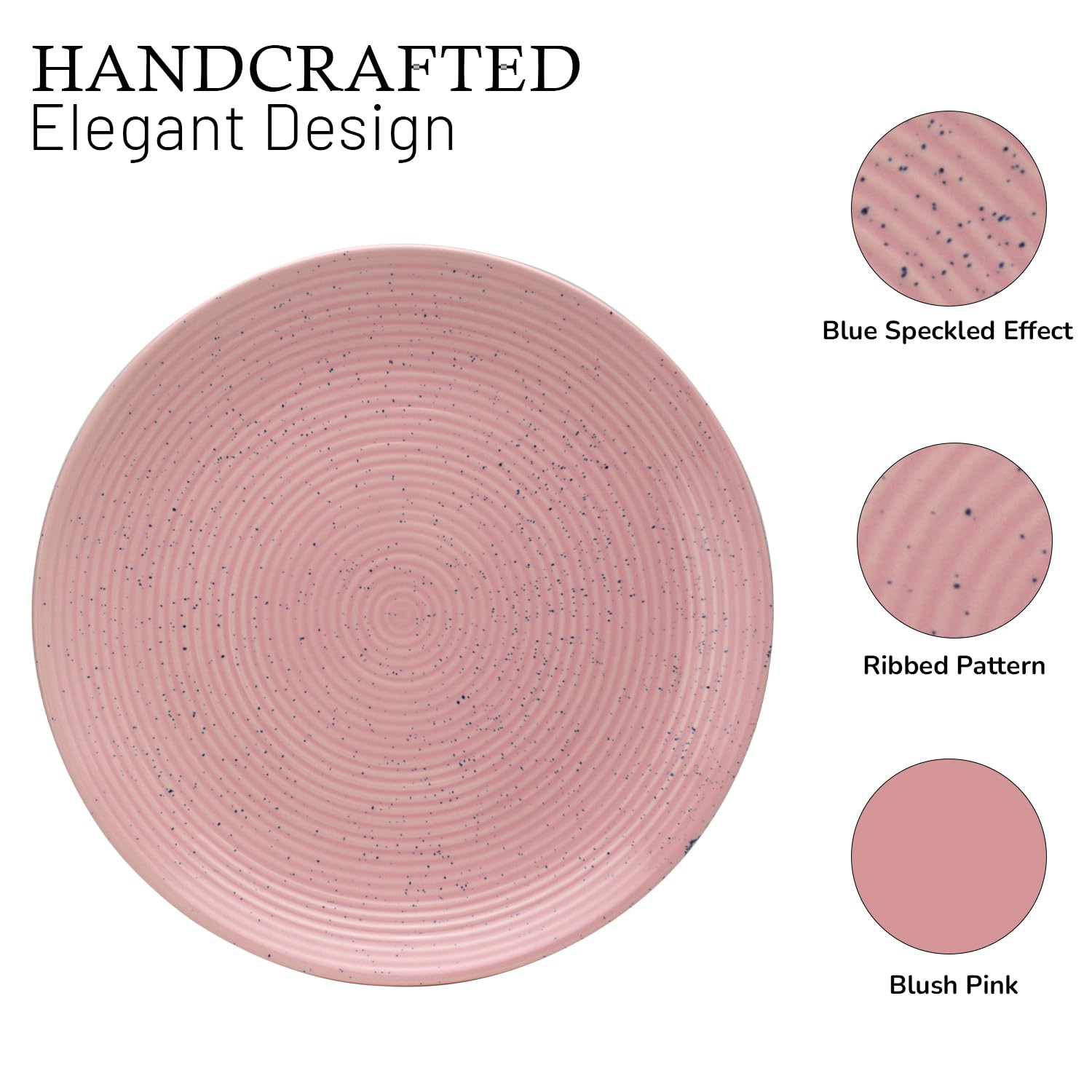 Reactive Hand Glazed Ceramic Solid Dinner Set Of 18 - Pastel Pink | 6 Dinner Plates, 10.6 Inch Each+ 6 Small Plates, 7.4 Inch Each + 6 Small Dinner Bowls, 180ml Each | Microwave & Dishwasher Safe