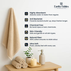 Earthy Fables Premium Bath Towel 600 Gsm | 100% Combed Cotton Ultra Soft, Quick Dry & Highly Absorbent For Home, Travel And Acne-Prone Skin (Beige) Set Of 2
