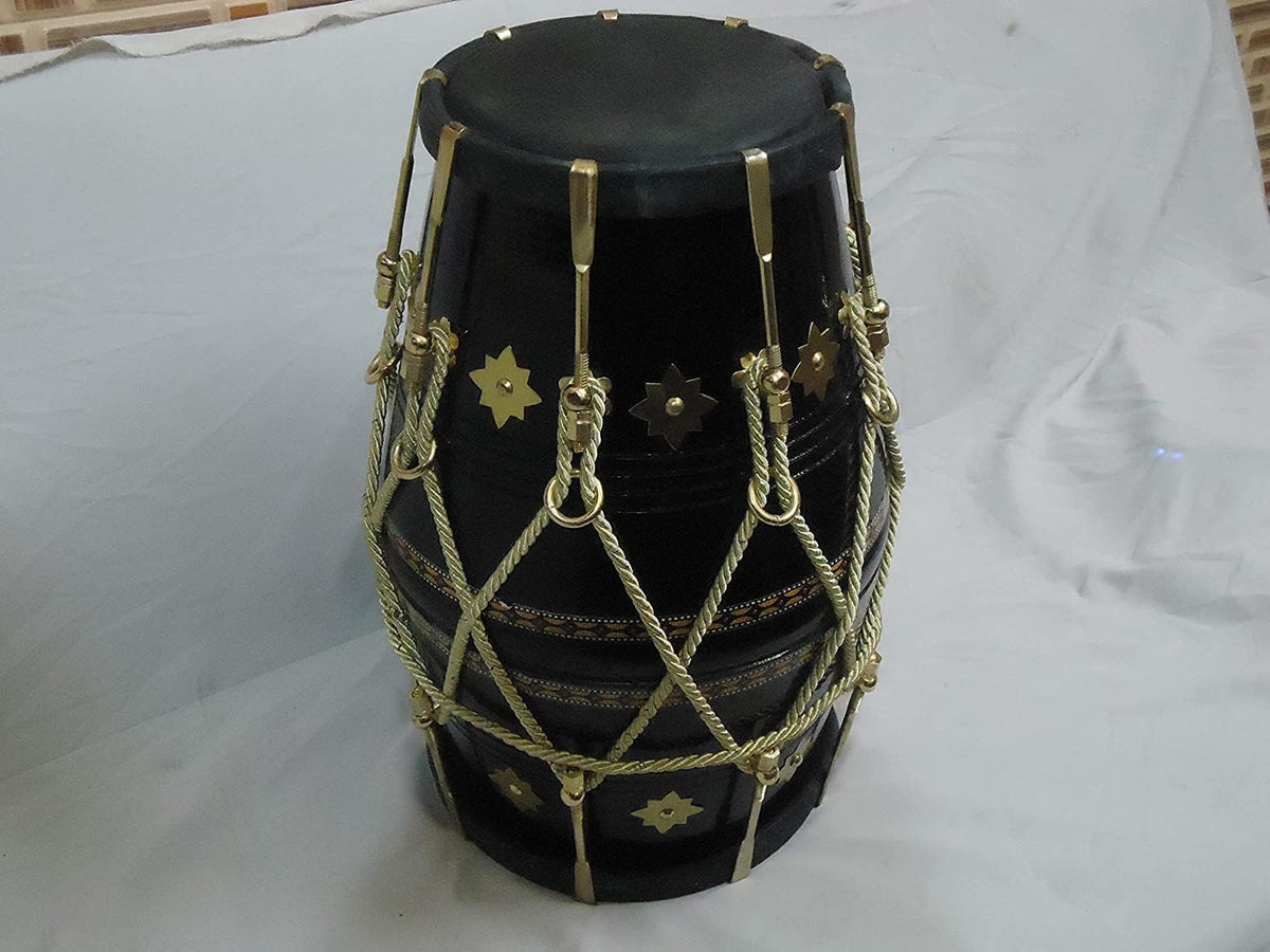 Hand Made Indian Shesham Wood Dholak Drum With Bag - Black | Perfectly Symmetric Round Dholak - Dholak For Festival, Wedding, Satsang | Very Easy To Tune
