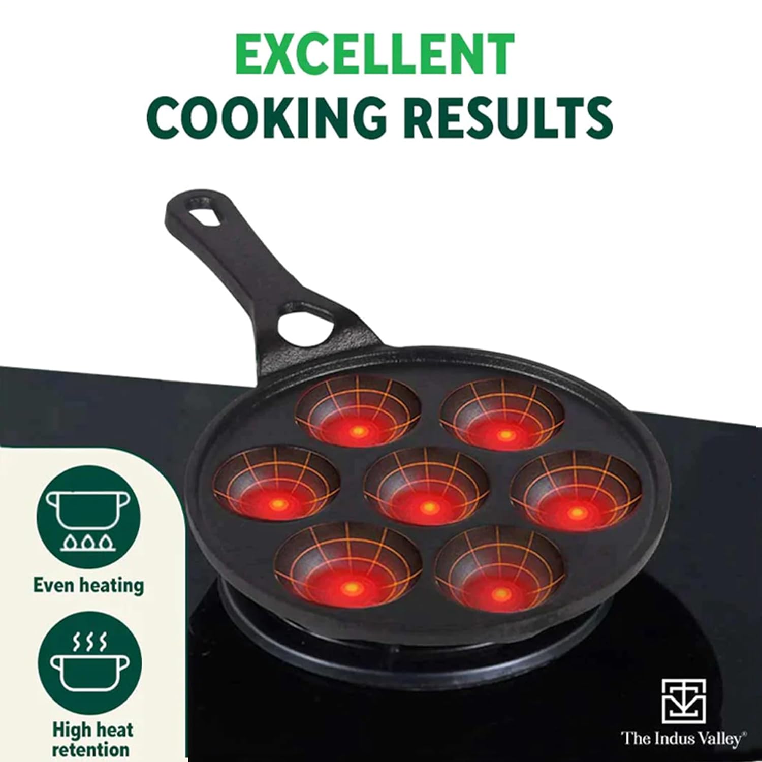 Super Smooth Black Cast Iron Paniyaram Pan With Silicon Grip - Very Small, 7 Pits, 21cm, 8.3 Inch, 1.9 Kg | Nonstick, Pre-Seasoned Appe Or Paddu Pan, 100% Pure & Toxin-Free, No Chemical Coating