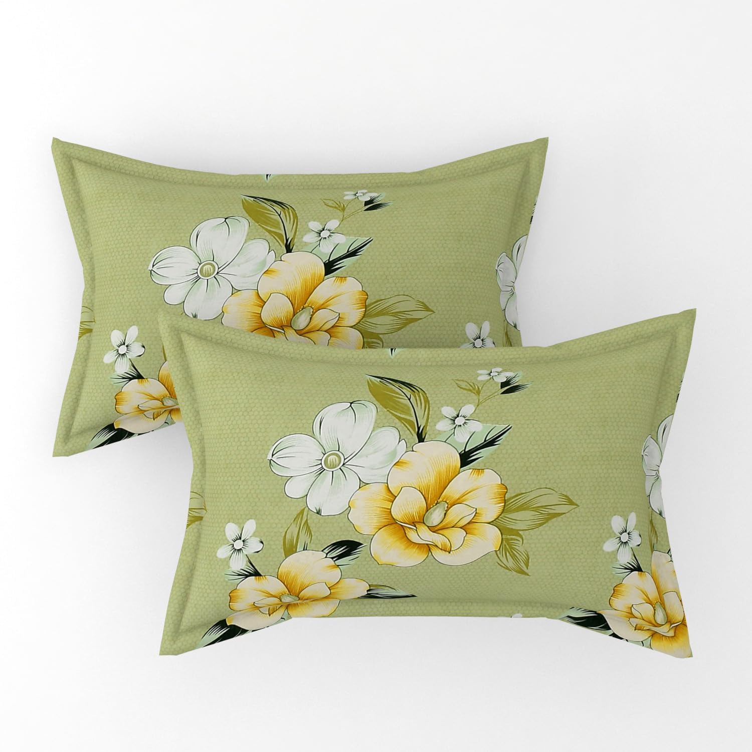 Elastic Fitted Double Bedsheets For King Size With 2 Pillow Covers - 72 X 78 X 10 Inches, Light Green | Premium Heavy Cotton All Around Elastic Fitted | Ideal For Hotel, Home, Bedroom