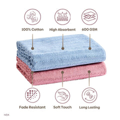 Haus & Kinder Allure Zero Twist Bath Towel 500 Gsm | Cotton Towel For Men, Women Pack Of 2 (Blue & Pink)