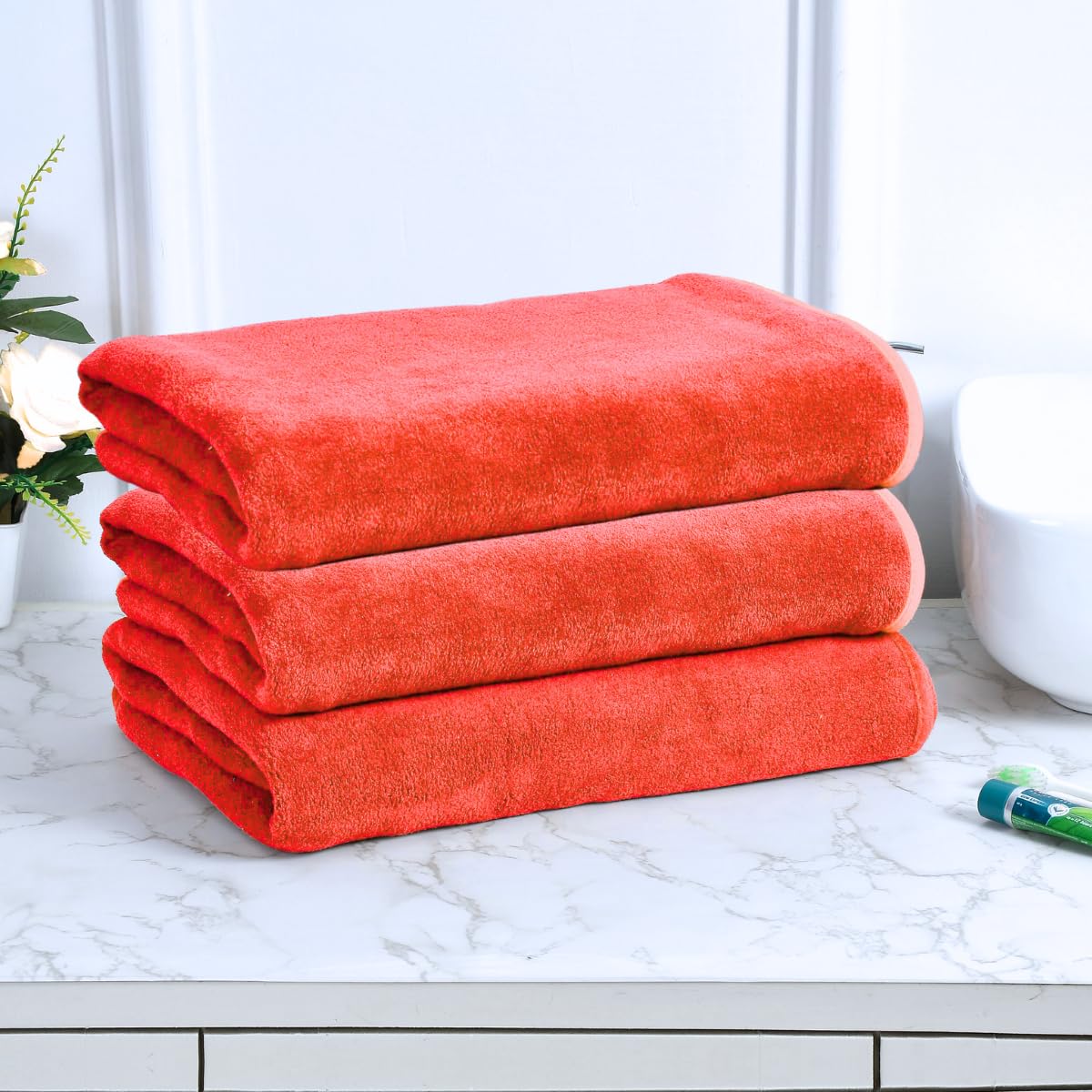 Black Gold The Finer Touch Microfiber Bath Towels 1500 Gsm | Super Absorbent, Lightweight, Ultra-Soft, Fade Resistant (Red) - Pack Of 3