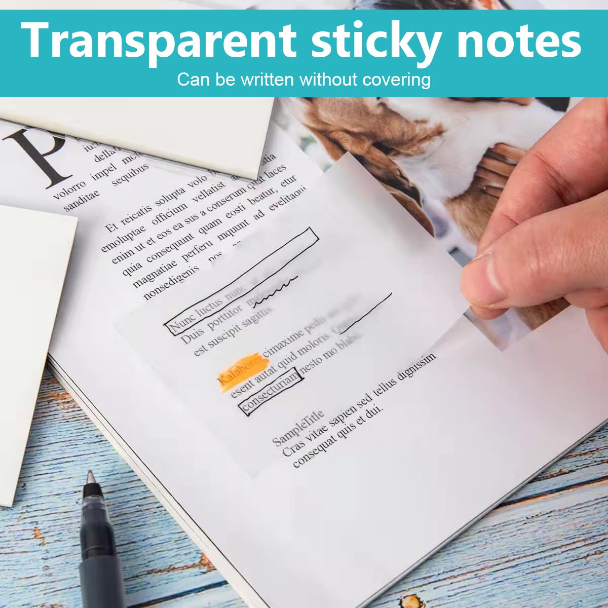 400 Sheet Transparent Sticky Notes, Self-Adhesive Clear Sticky Notes, 4 Sizes, White