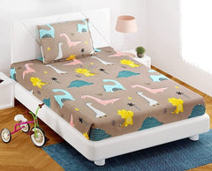 Kids Bedsheet Single Size Elastic Fitted With 1 Pillow Cover - 48 X 72 X 8 Inches, Brown | Soft Touch To Skin | Perfect Ideal For Child Bedsheet