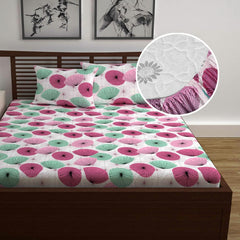 Double Bedsheet For Queen Size With 2 Pillow Covers - 60 X 78 Inches, Pink & White | All Around Elastic Fitted Soft, Lightweight & Breathable Cotton Bedsheet
