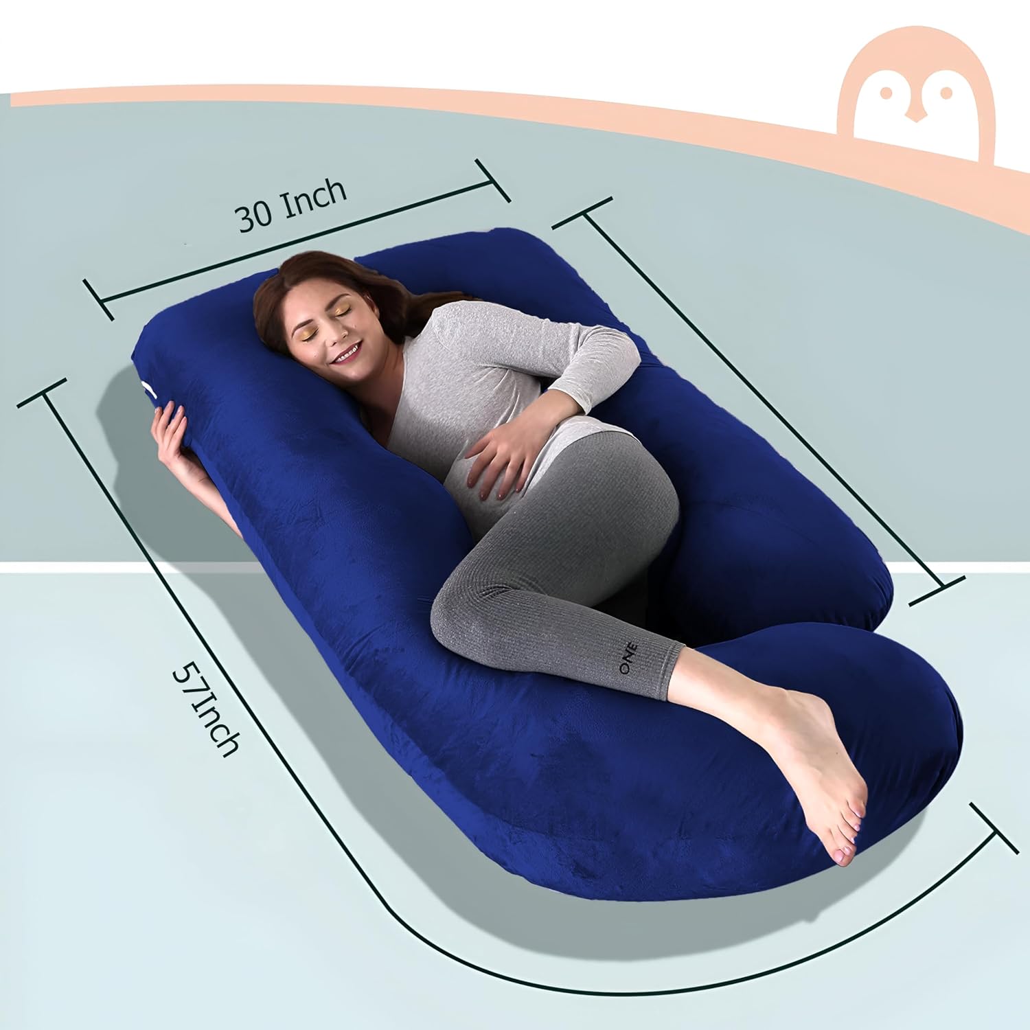 Pregnancy Pillow, Maternity Body Pillow For Sleeping, G Shaped Pillow, Dark Blue - 55 Inch | Full Body Pillow, Lightweight, Foldable, Breathable, Removable Cover, Adjustable Pillow