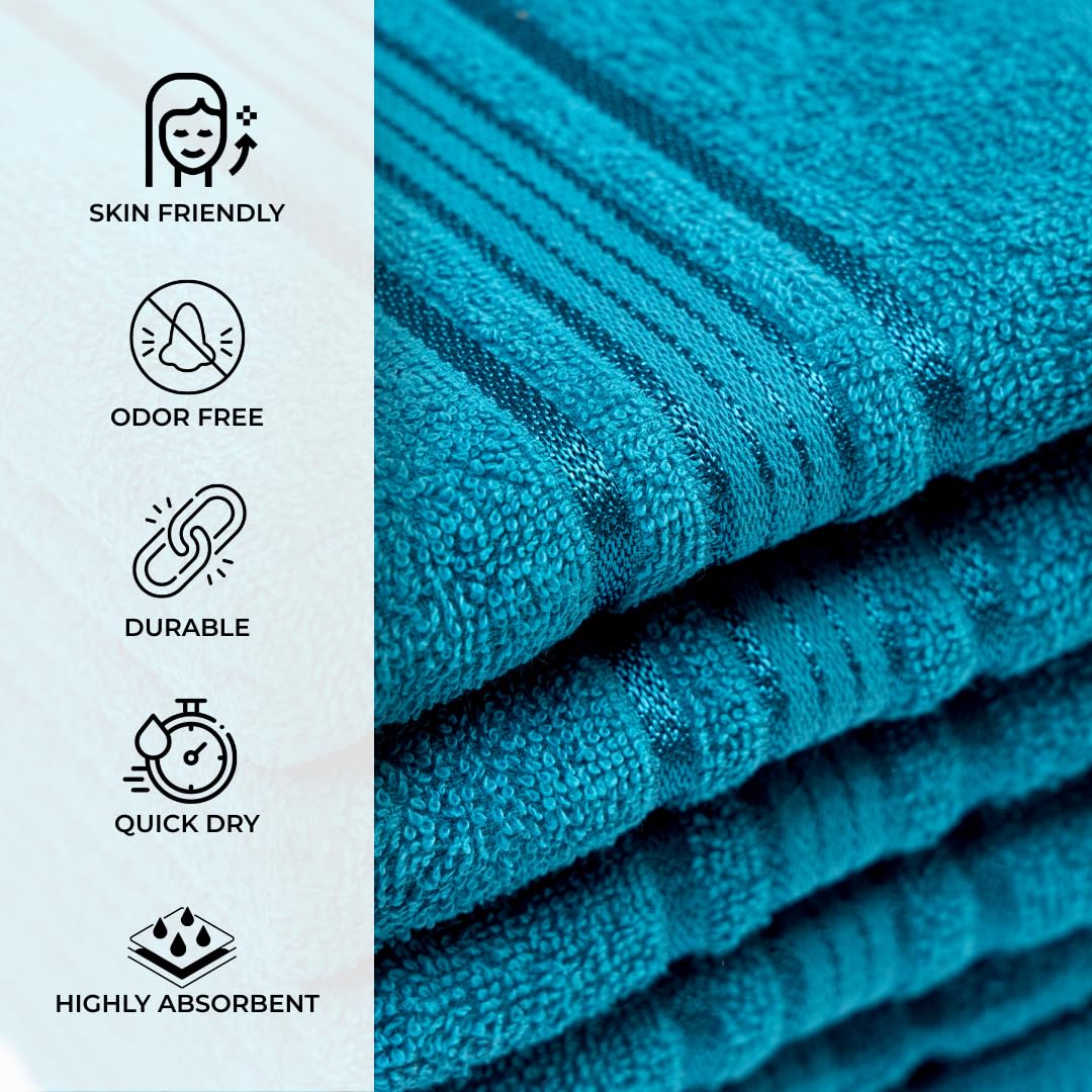 Akiko Home 100% Cotton Essential Series Hand Towels 1200 Gsm | Soft, Absorbent & Durable, Cotton Hand Towel For Bathroom Use, Gentle On Skin- Pack Of 6 (Teal)