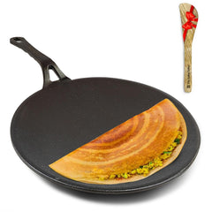 Pre-Seasoned Cast Iron Tawa For Dosa, Chapathi With Iron Tadka Pan | Nonstick, Pre-Seasoned Tava, 100% Pure & Toxin-Free - Pre-Seasoned Cast Iron Tawa + Free Flip, 25.4 Cm, 10 Inch