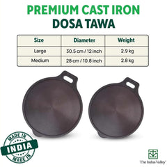 Super Smooth Cast Iron Tawa For Dosa, Chapathi - 30.5cm, 12 Inch, 2.9 Kg | Induction Friendly, Naturally Nonstick, Pre-Seasoned Tawa, 100% Pure & Toxin-Free, No Chemical Coating