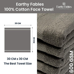 Earthy Fables Premium Face Towels 800 Gsm | Ultra Soft, Quick Dry & Highly Absorbent, For Gym, Travel & Acne-Prone Skin | Set Of 4 (Grey)