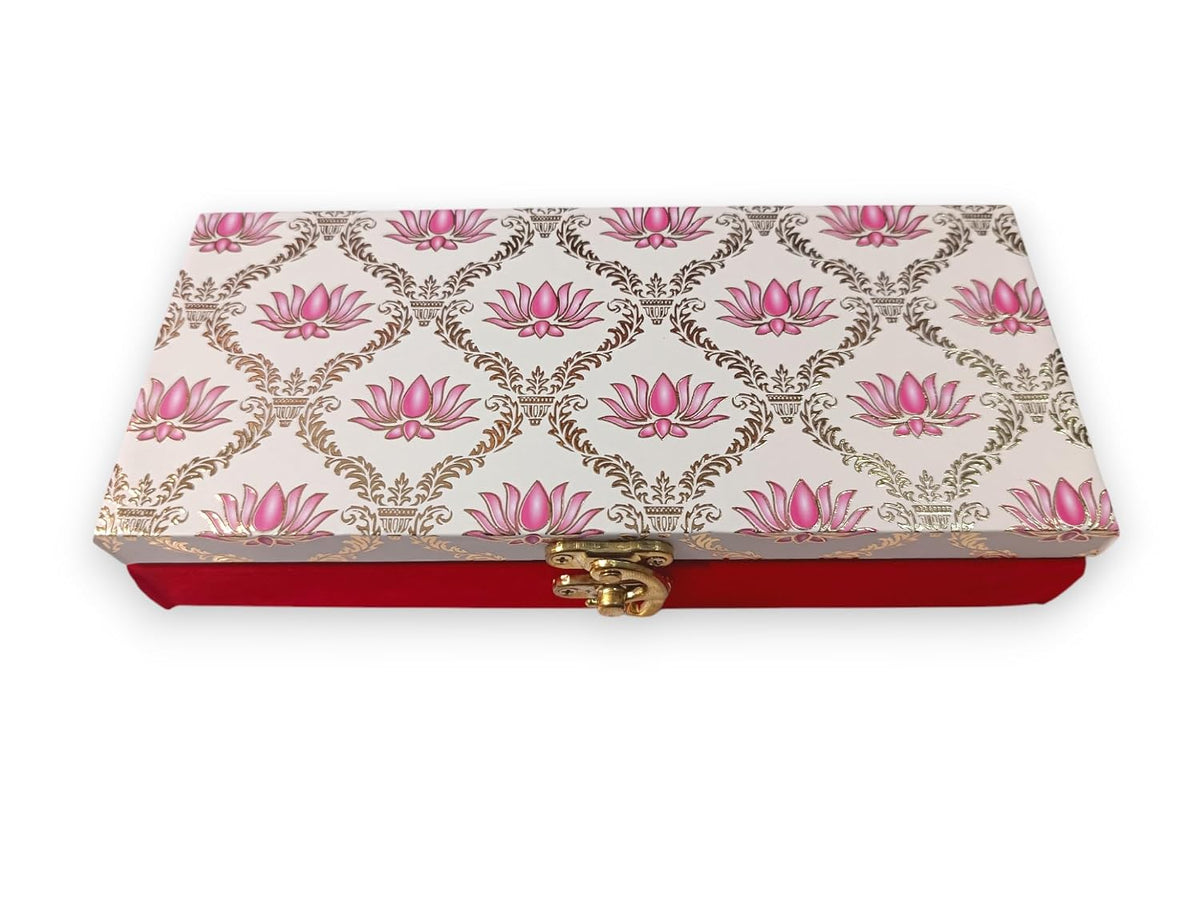 Premium Decorative Designer Mdf Gifting Cash Box For Wedding Shagun Cash Jewellery Money Envelope Geometric Acrylic Design, Lotus Flower, Colour - Pink