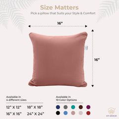 Microfiber Square Soft Pillow Cushion For Sofa & Bed, Peach - 16 X 16 Inch | Fluffy For Comfort & Back Support | Breathable, Washable | Premium Velvet Outer Cover With Zip - Pack Of 5