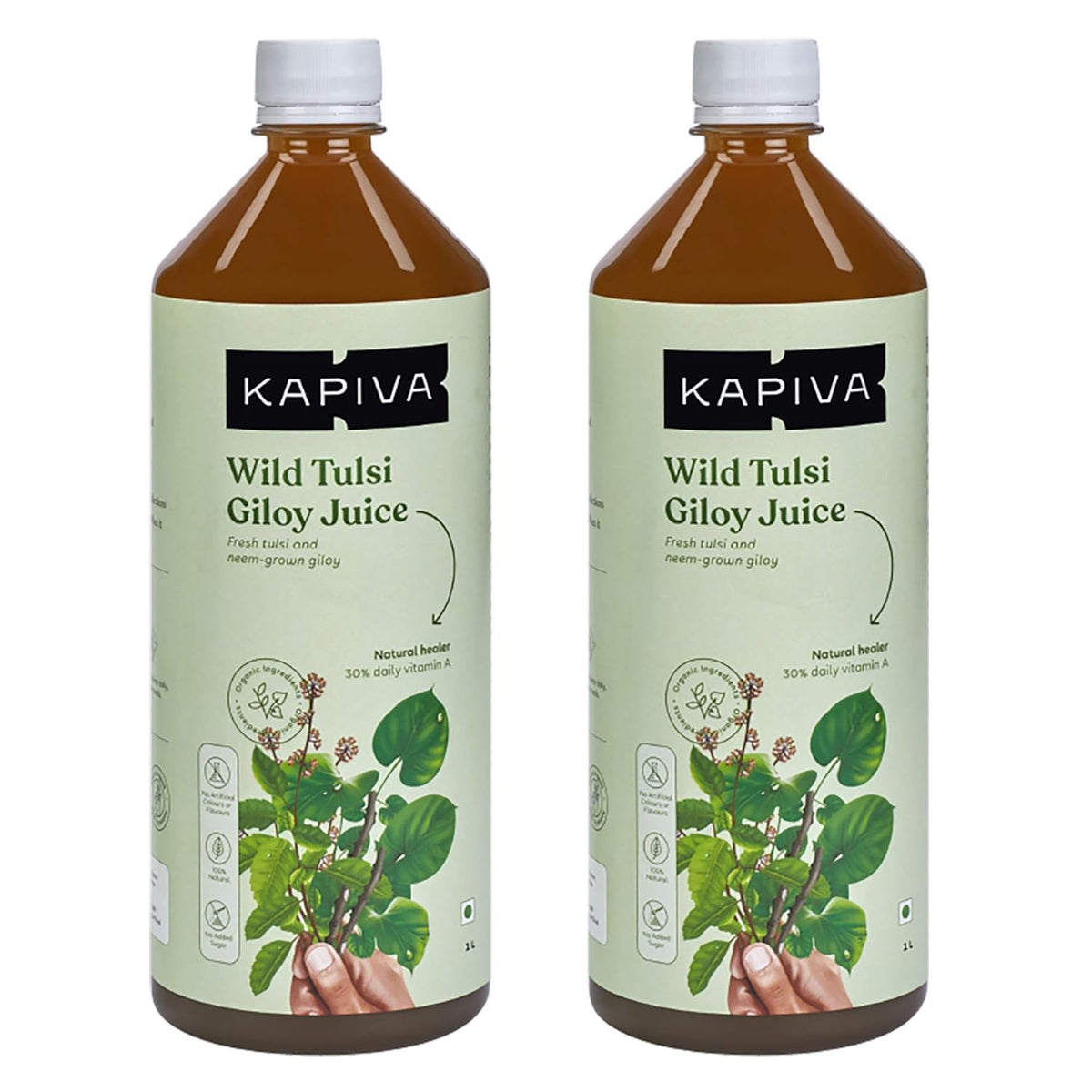 Kapiva Wild Tulsi Giloy Juice Fresh Tulsi & Neem - Grown Giloy To Support Immune Health, Helps Us Keep Allergies Like Runny Nose & Sneezing | 1 Litre 2.2lbs Each Pack Of 2