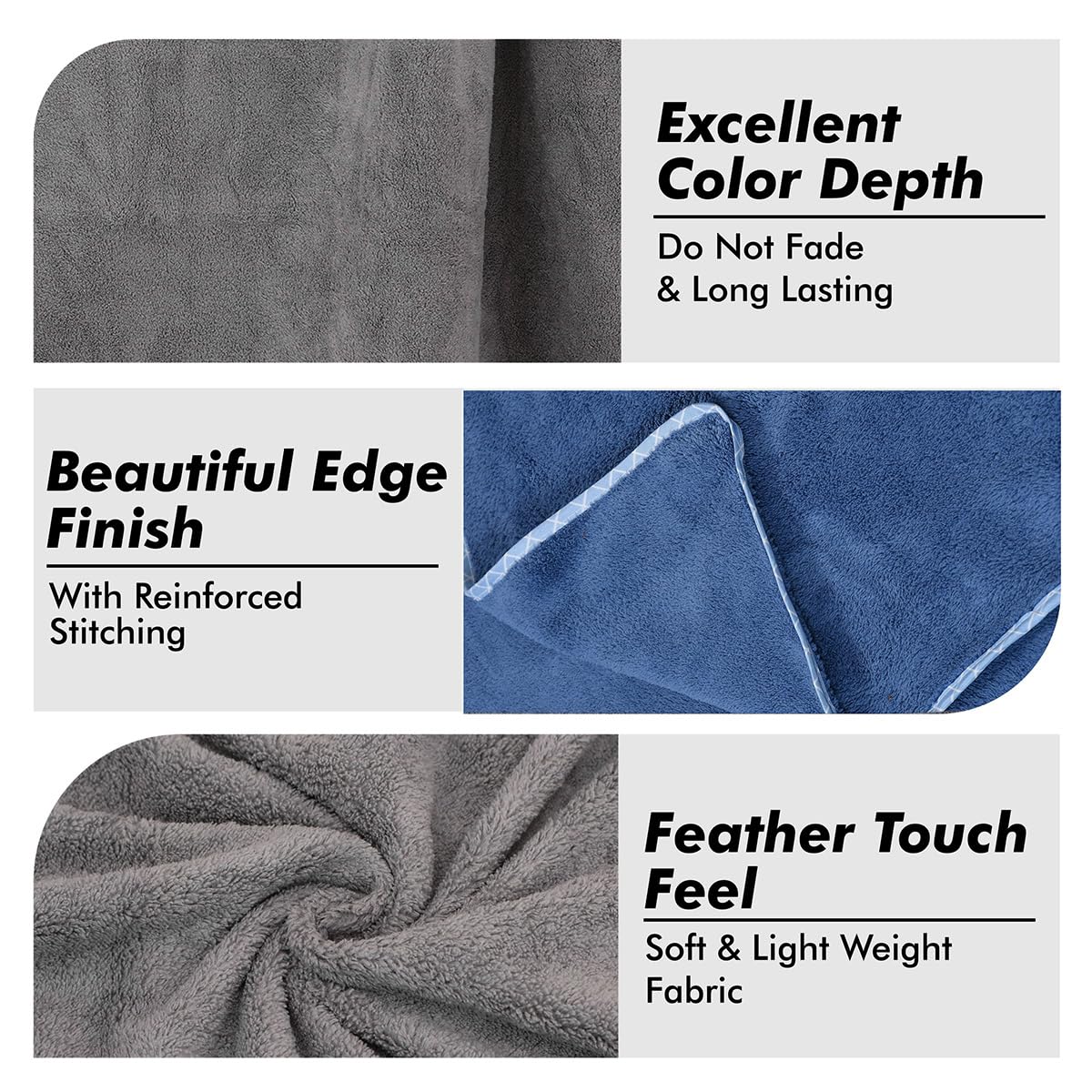 Urbanleaf Microfiber Large Bath Towel Quick Dry Super Absorbent Bath Towel | Towel For Bath, Travel, Gym, Beach, Pool & Yoga (Grey & Navy Blue)