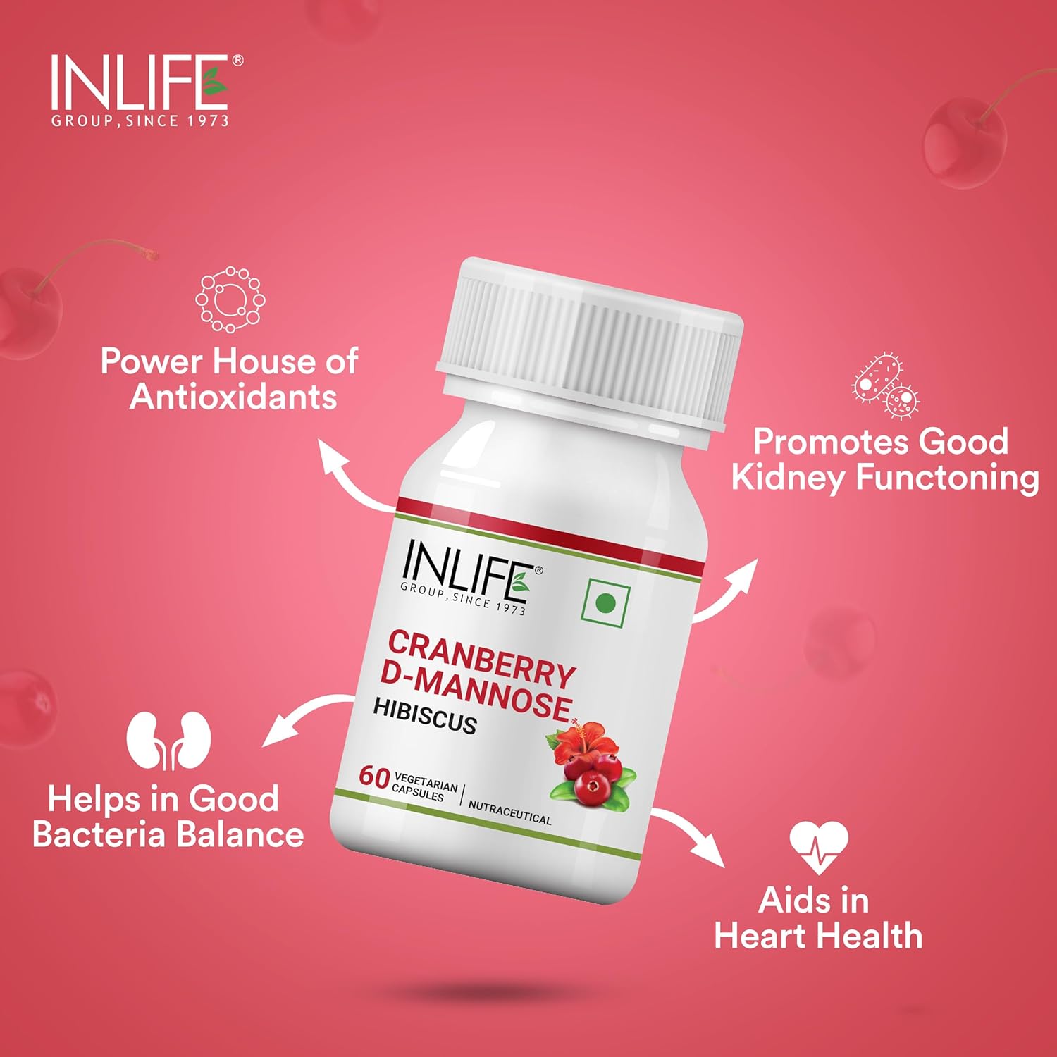 Inlife Cranberry Capsules For Urinary Tract, D - Mannose Hibiscus Extract, Health Supplement For Uti | For Unisex 60 Vegetarian Capsules 100gm 0.2lbs Each Pack Of 2