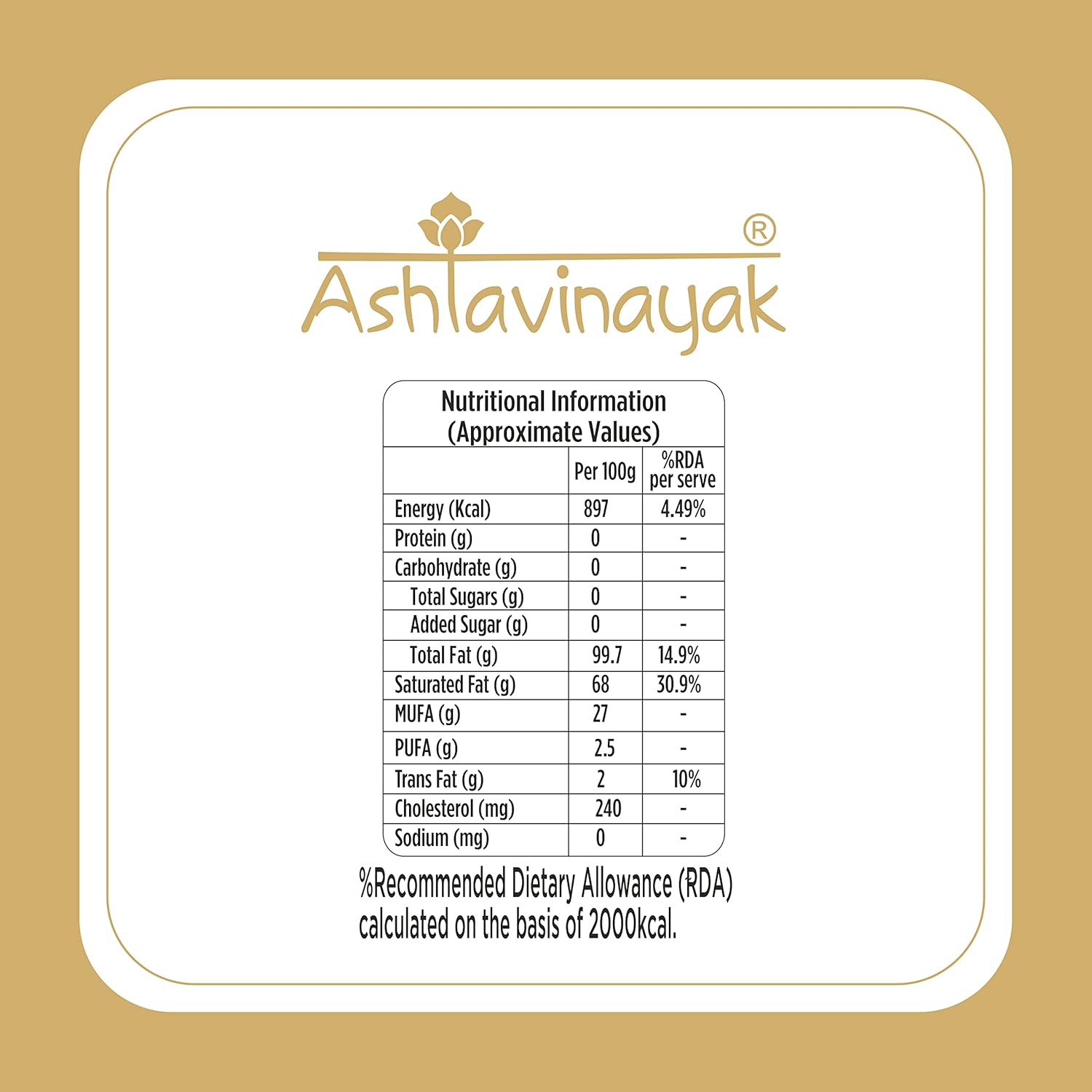 Organic Sanjeevani Cow Desi Ghee By Ashtavinayak | High In Vitamins A, D & Healthy Bilona Method Desi Ghee Good For Rotis & Sweets | (1 Litr) 33.8 Ounce | Box Pack