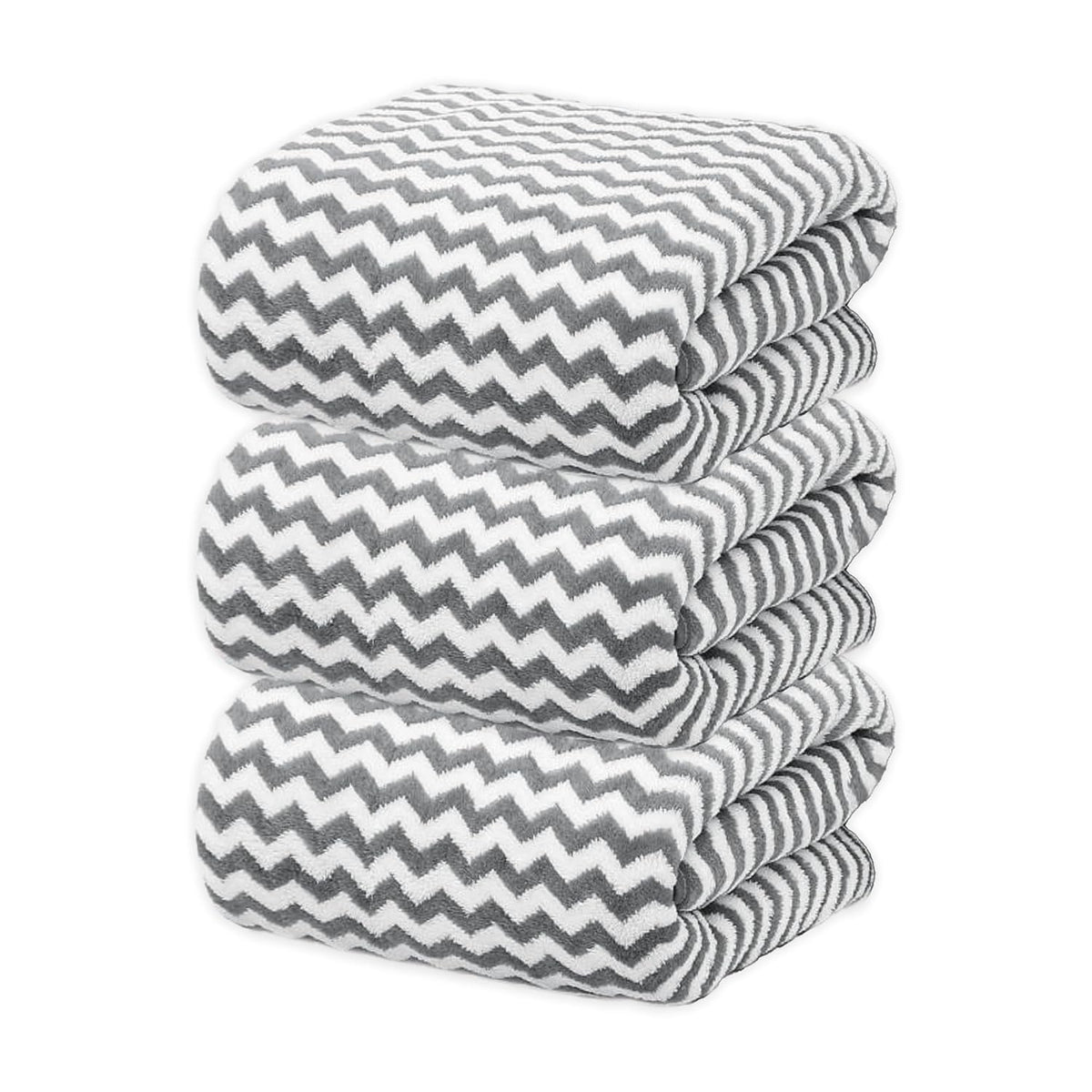 Black Gold The Finer Touch Microfiber Zigzag Bath Towel 1050 Gsm | Soft & Quick Dry Towel Lightweight & Absorbent Use For Men & Women (Grey) - Pack Of 3