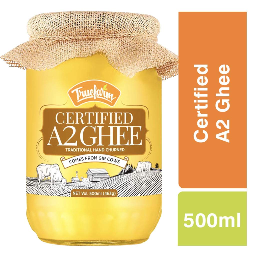 Organic Certifed A2 Ghee By Truefarm | Traditional Hand Churned Vedic Bilona Method Shuddh Desi Ghee Good For Health | (500ml) 16.9 Ounce | Jar Pack