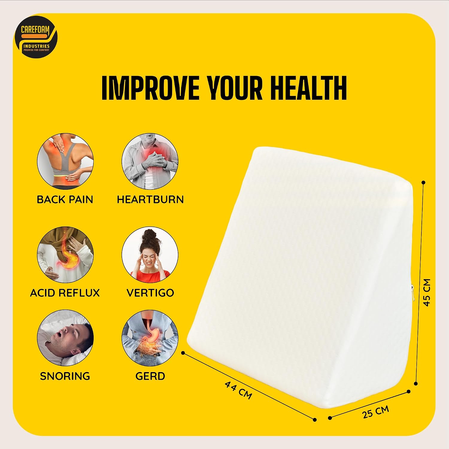 Wedge Pillow Memory Foam For Back Support, White - 18 L X 17.5 W X 10 H Inch | Wedge Cushion Pillow, Acid Reflux, Snoring, Gerd, Leg Elevation, Pregnancy | Multifunctional Bed Wedge Pillow
