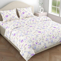 Flat Bedsheet Queen Size Bed With 2 Pillow Covers - 100 X 90 Inches, White & Purple | Soft, Breathable & Durable | Skin-Friendly & Durable