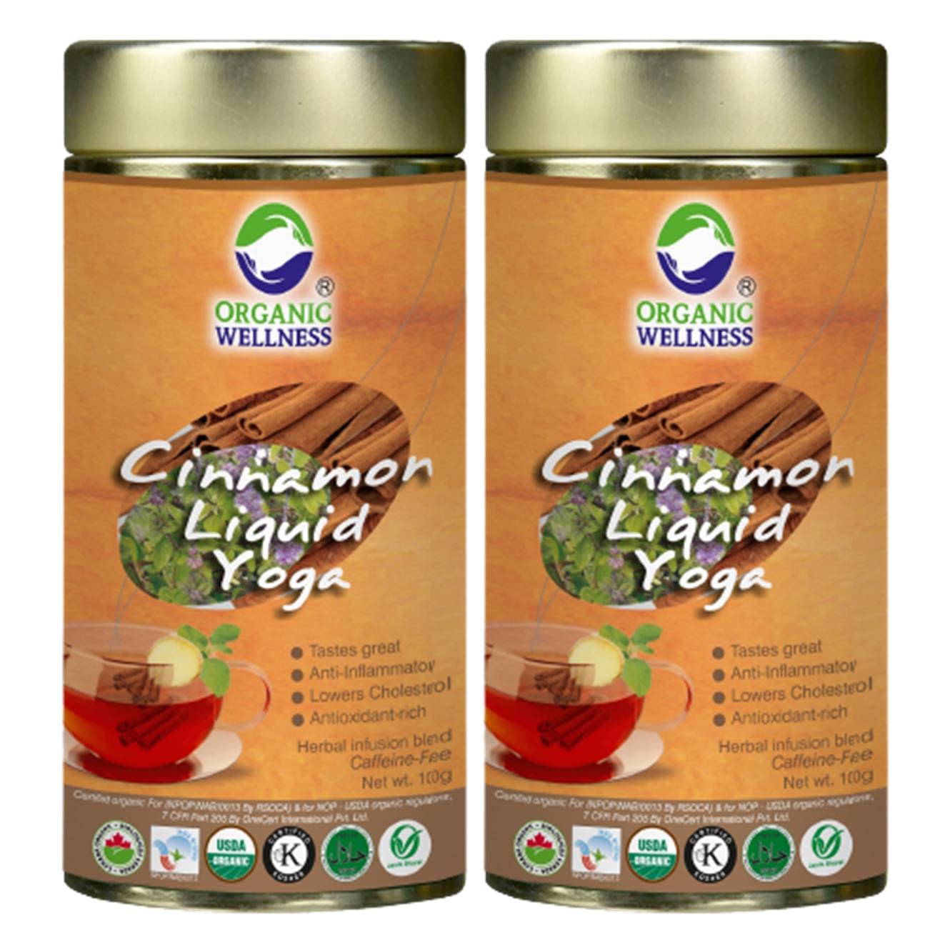 Organic Wellness Cinnamon Liquid Yoga, A Blend Of Cinnamon, Tulsi, Peppermint And Chamomile | 100gm 0.2lbs Each Pack Of 2