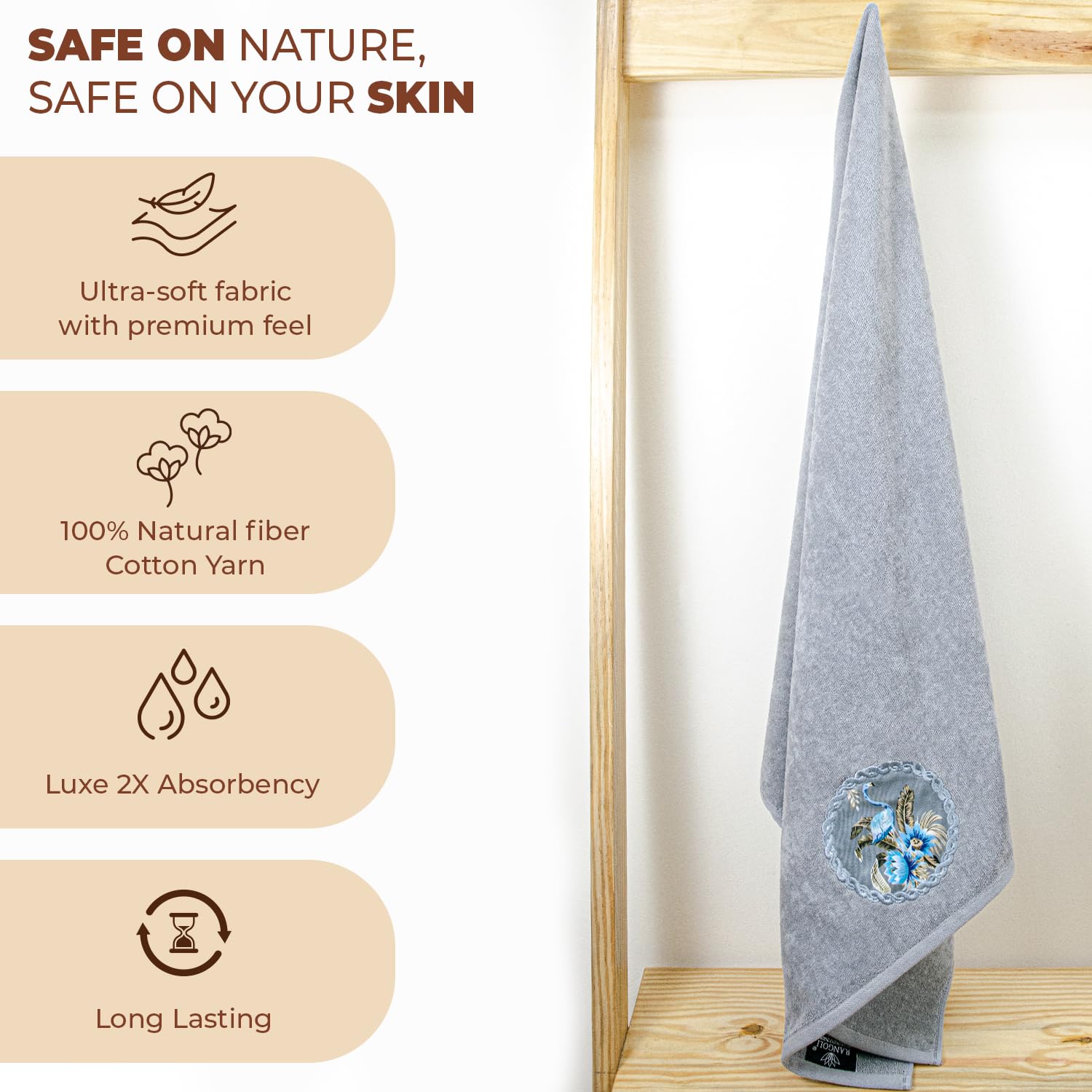 Akiko Home Prima Dream 100% Cotton Bath Towels 450 Gsm | Soft, Absorbent & Durable, Cotton Bath Towel | Pack Of 1 (Grey)