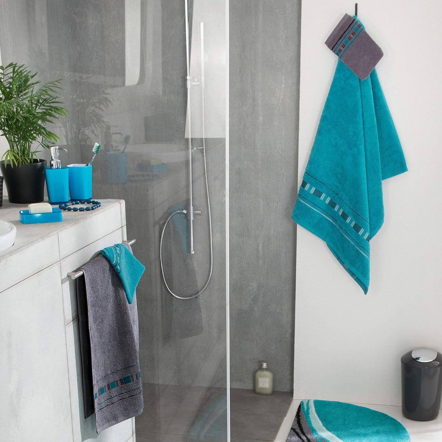 Casa Copenhagen Egyptian Design 2 Bath + 2 Hand & 2 Face Towels 1800 Gsm | He & She X Line Collection 100% Cotton 6 Piece Towel Set - Grey & Teal