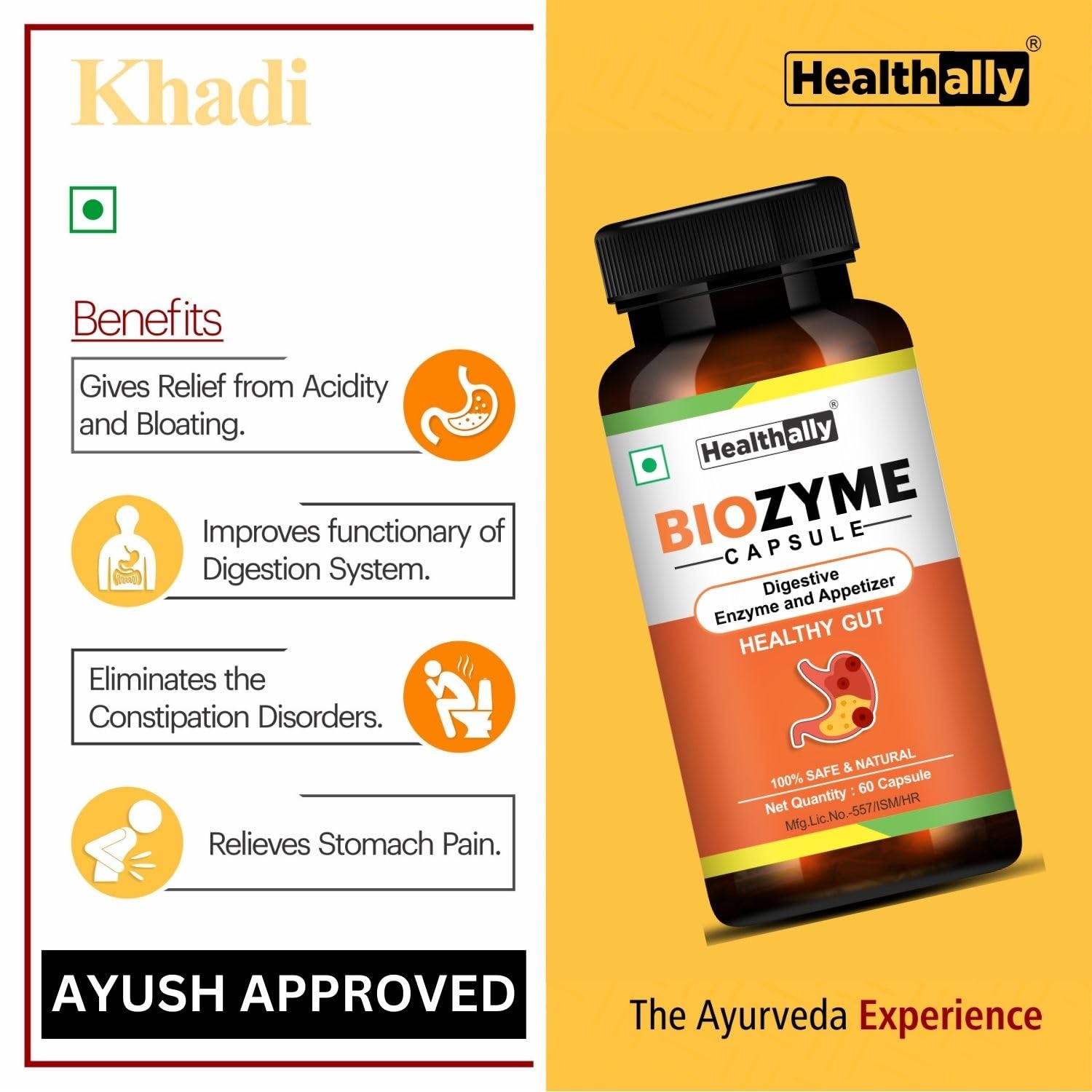 Healthally Ayurvedic Digestive Care Appetizer Capsule For Acidity Gas Heartburn Bloating Relief Constipation, Gut Digestion Health Supplement | 60 Capsules, 100gm 0.2lbs Each Pack Of 2