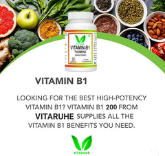 Vitaruhe Vitamin B1 (Thiamine) High Dose , Energy, Immune, Muscle, Nervous System | 90 Capsules , 150gm 0.3lbs