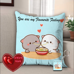 Peach & Goma Mochi Cat Pillow Cushion, Cartoon Pattern, Sky-Blue - 12 X 12 Inch | 3 Items For Wife, Anniversary, Birthday, All Season Home Décor | Soft Peach Goma Pillow - Pack Of 1