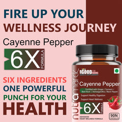 Nutramarck's All - Natural Plant Based 6x Cayenne Pepper Capsules For Healthy Heart | Support Metabolism, Digestion, Circulation, Immunity & Joints | 90 Capsules 150gm 0.3lbs