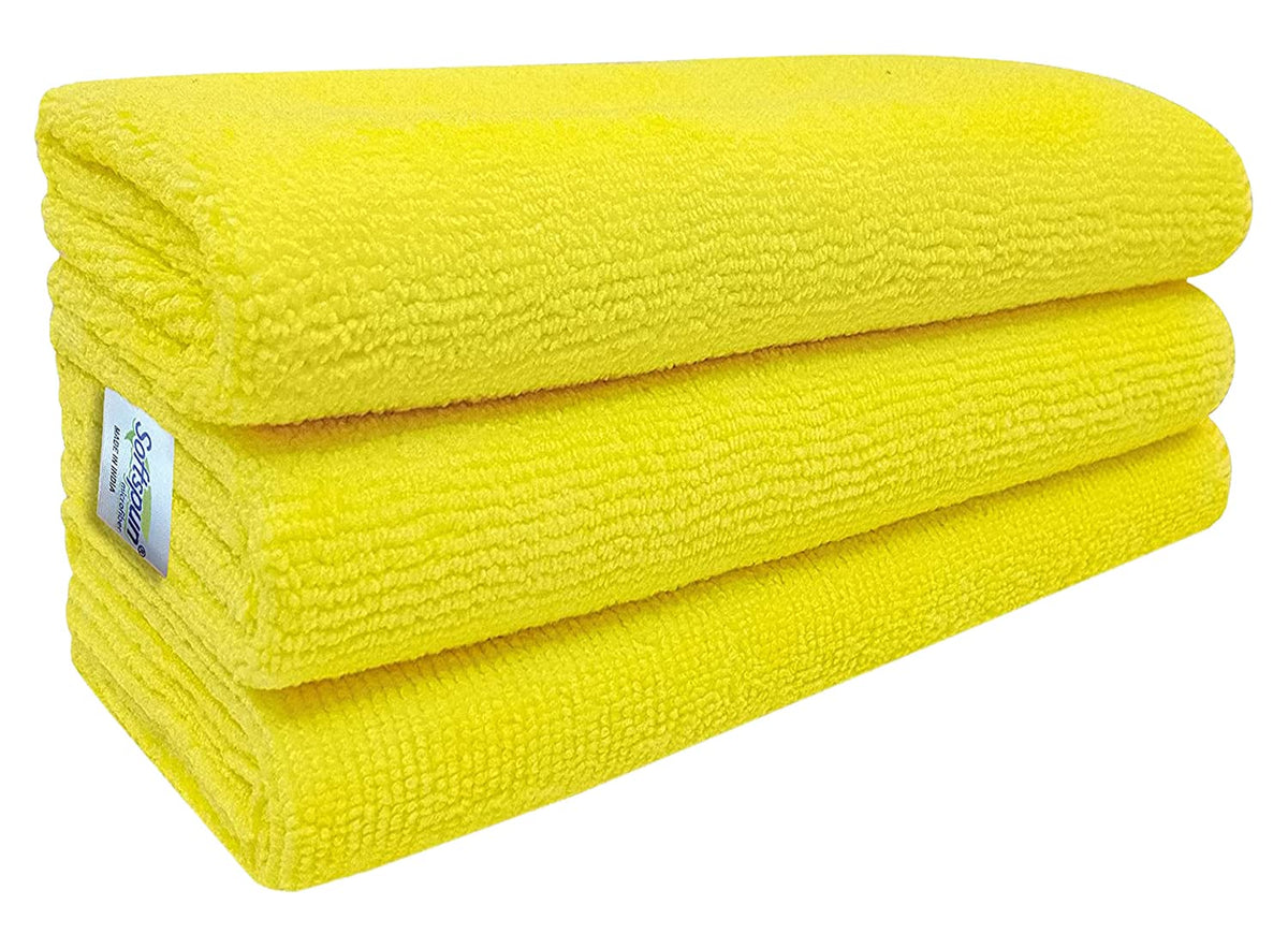 Softspun Microfiber Cloth 450 Gsm | Thick Lint & Streak-Free Multipurpose Cloths Automotive Microfibre Towels (3 Pcs) - Yellow